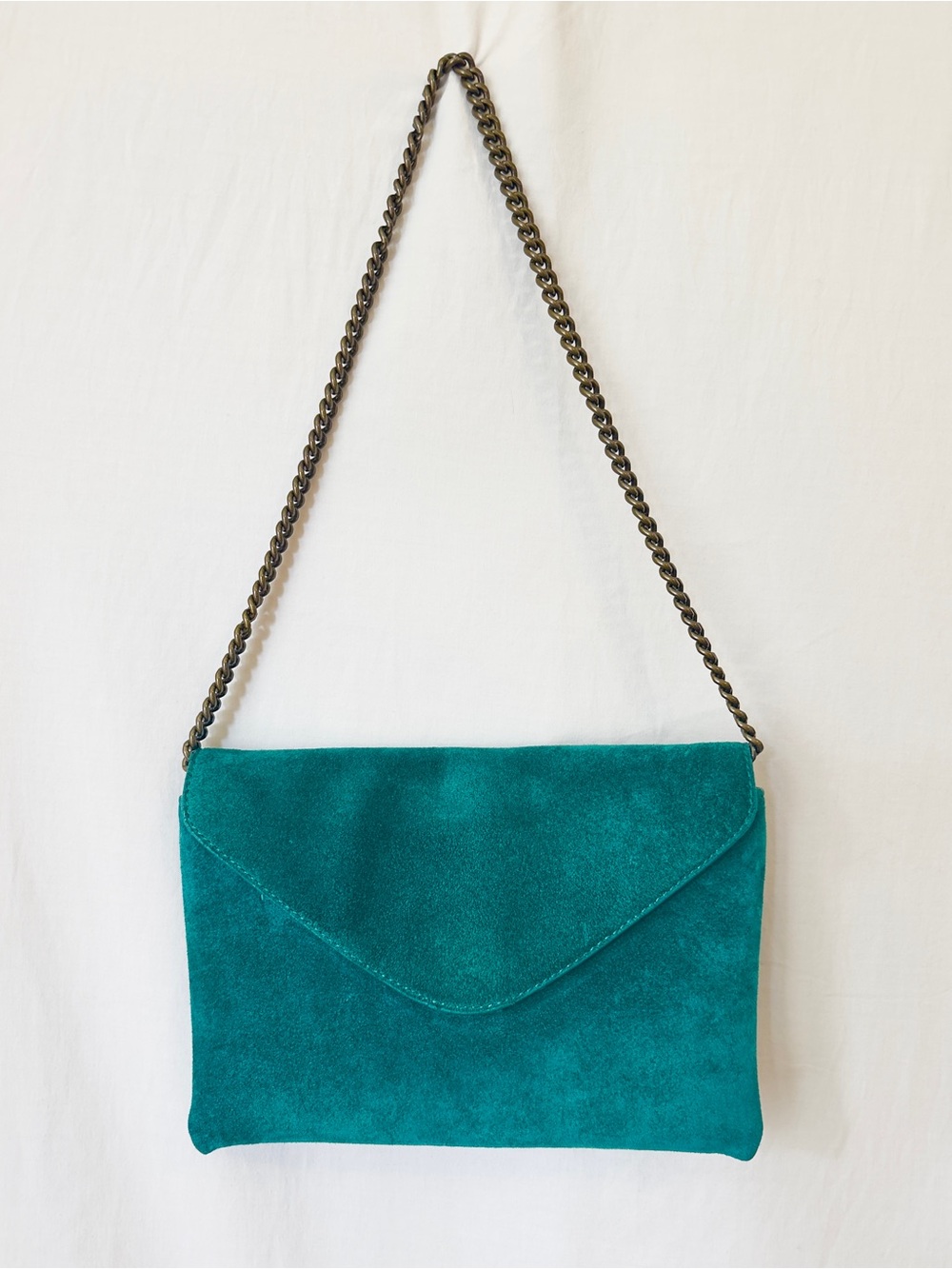 J.Crew Teal Suede Leather Envelope Chain Shoulder Bag